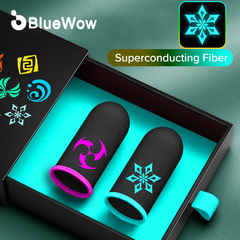 【Genshin】BlueWow Finger Sleeves for Gaming Mobile Game Controllers Finger Thumb Sleeves, Anti-Sweat Breathable Seamless Touchscreen Finger Covers Silver Fiber for Phone Games PUBG