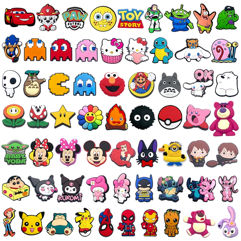 Cute cartoon character 1pcs Anime croc Charms jibz DIY clogs Shoe Aceessories Fit Sandals pin slippers Decoration kids Gifts