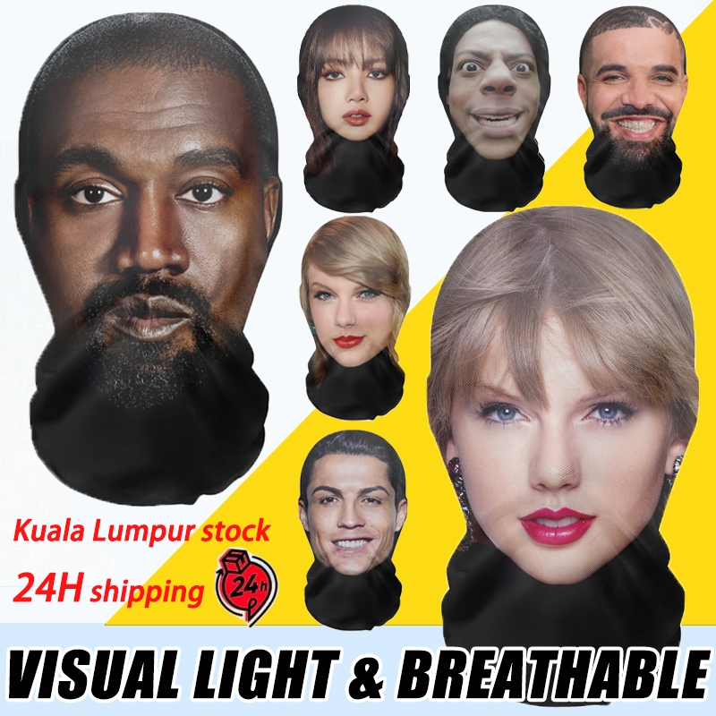 Celebrity Series - 3D Full Face Mask Kanye/Venom Simulation Character Funny Headgear for Fans Cosplay Role Play Taylor Swift/Lisa/Travis Scott/Drake