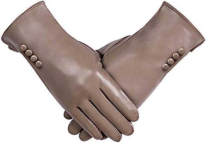 Winter PU Leather Gloves For Women, Warm Thermal Touchscreen Texting Typing Dress Driving Motorcycle Gloves With Wool Lining