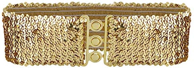 Anna-Kaci Women's Sparkly Glitter Sequin Wide Stretch Elastic Belt Accessory
