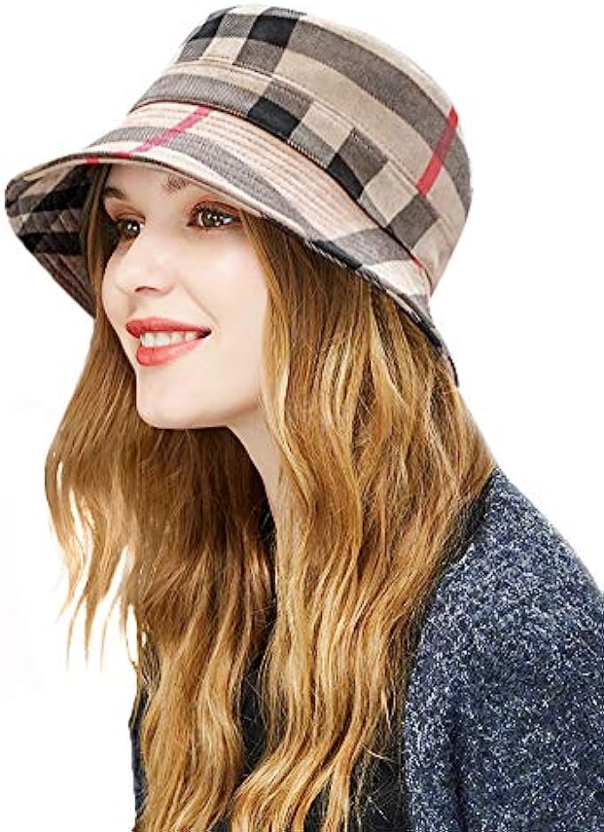 DOCILA Plaid Tartan Bucket Hats for Women Vintage Rollable Fisherman Sun Cap