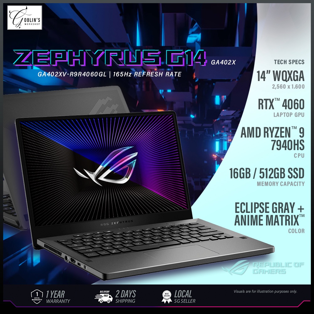 Asus ROG Zephyrus G14 GA402XV | Ryzen 9 7940HS | G14 GA402 | RX6700S | Ryzen 9 6900HS | 14.1" 144Hz WUXGA IPS | 2022 New