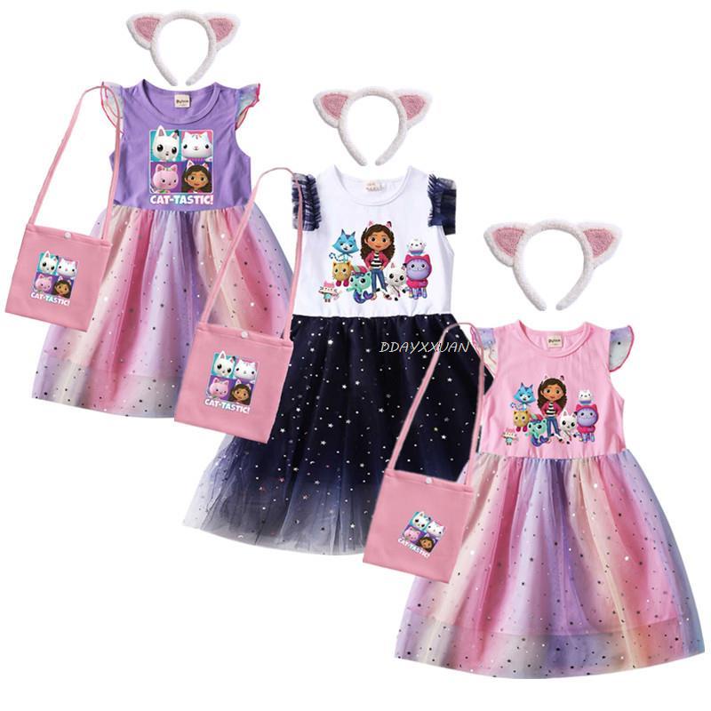 2023 Summer Gabby Cats Costume Baby Girls Gabby'S Dollhouse Dress Kids Cosplay Princess Vestidos Toddler Children Birthday Wedding Party Dresses With Headwear