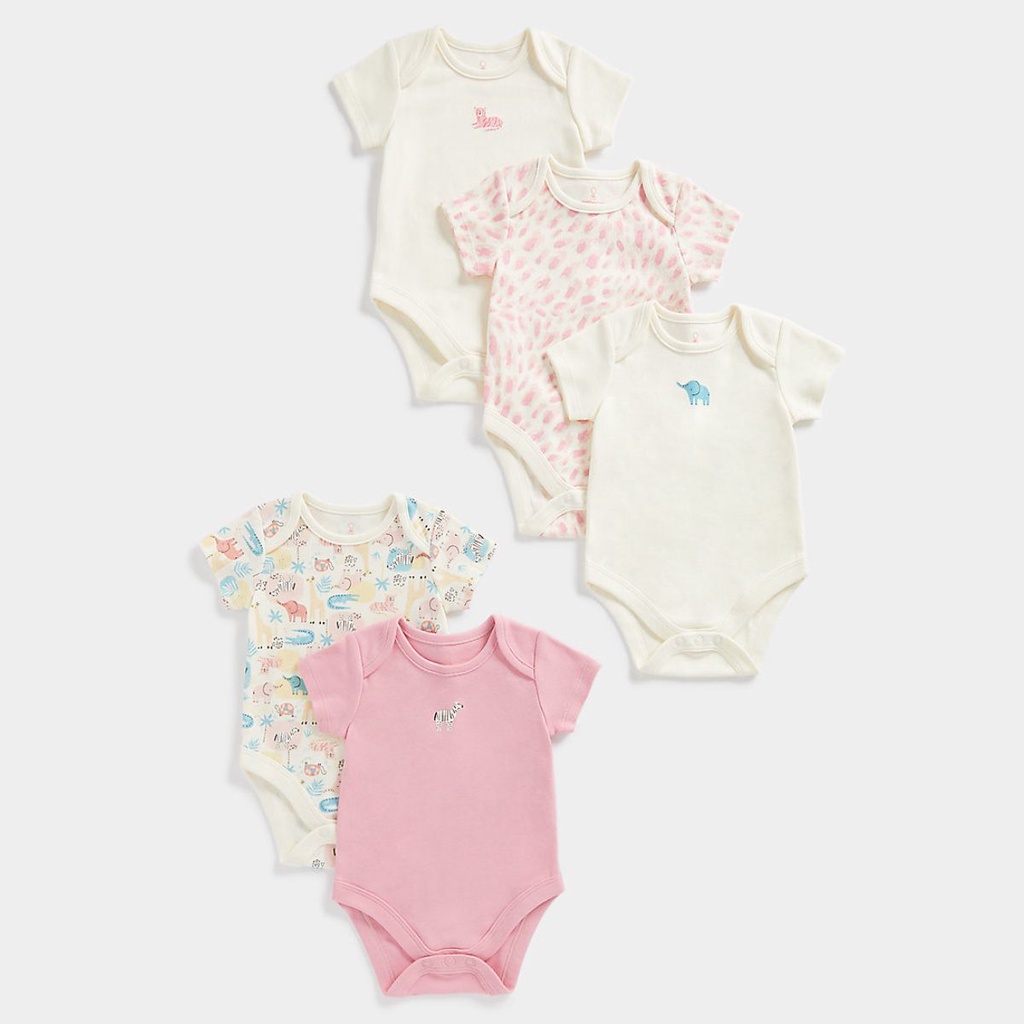 Mothercare Baby Girl Safari Short Sleeve Bodysuit -5 Pack