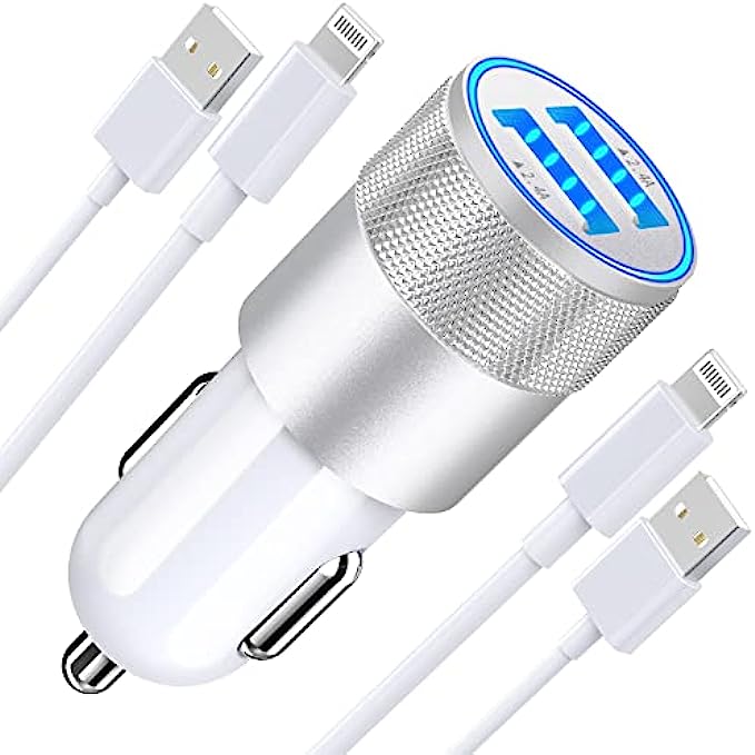 [Apple MFi Certified] iPhone Fast Car Charger, Braveridge 4.8A Dual USB Power Rapid Car Charger Adapter with 2 Pack Lightning Cable Quick Car Charging for iPhone 13 12 11 Pro/XS/XR/SE/X 8/iPad/AirPods