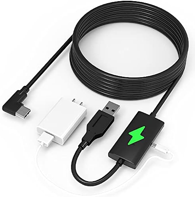 Kuject Design 16FT Link Cable for Oculus Quest 2, with Separate Charging Port for Ultra-Durable Power, USB 3.0 Type A to C Cable for VR Headset Accessories and Gaming PC