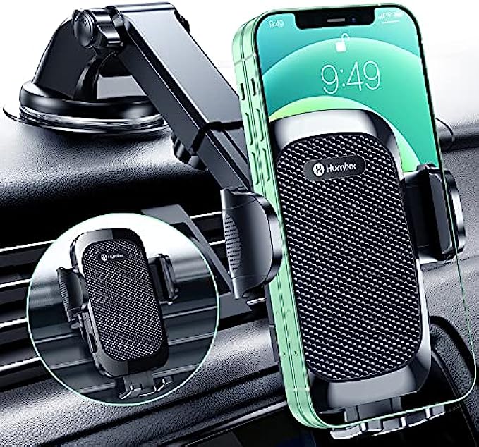Humixx Car Phone Holder Mount [Military-Grade Super Suction &amp; Stable] Universal Hands-Free Cell Phone Holder for Car Dashboard Windshield Air Vent Car Mount for iPhone Samsung All Smartphones &amp