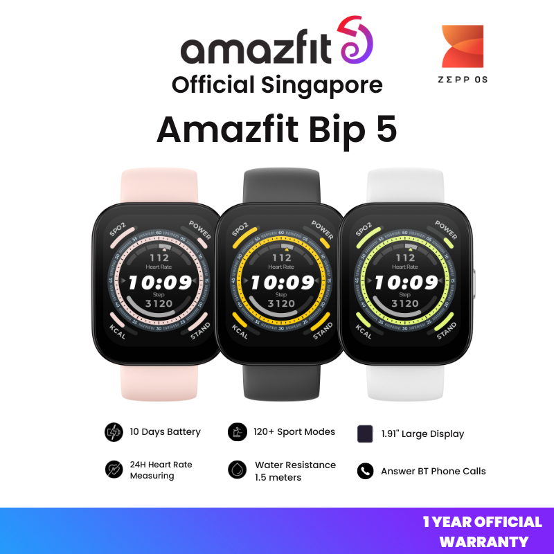 Amazfit Bip 5 Ultra-large 1.91" Display | Bluetooth Phone Calls | 4 Satellite Positioning Systems | 120+ Sports Modes