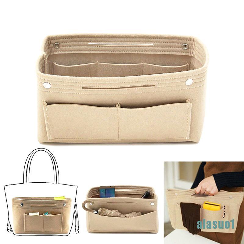 [alasuo1]Women's Handbag Organizer Bag Purse Insert Bag Felt Multi Pocket Tote Useful Bag