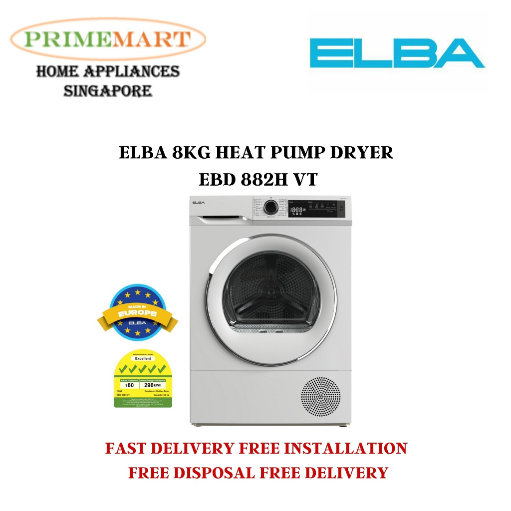 ELBA 8KG EBD 882H VT HEAT PUMP DRYER *MADE IN EUROPE* FREE DELIVERY FREE INSTALL AND DISPOSE - 2 YEARS LOCAL WARRANTY