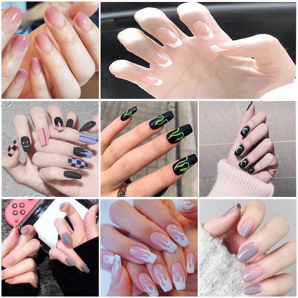 with 24 Pcs Sticker Glue  24Pcs Press On Nails Nail Art Patch Fake Nails  Flase Nails Waterproof Detachable Nail Patch
