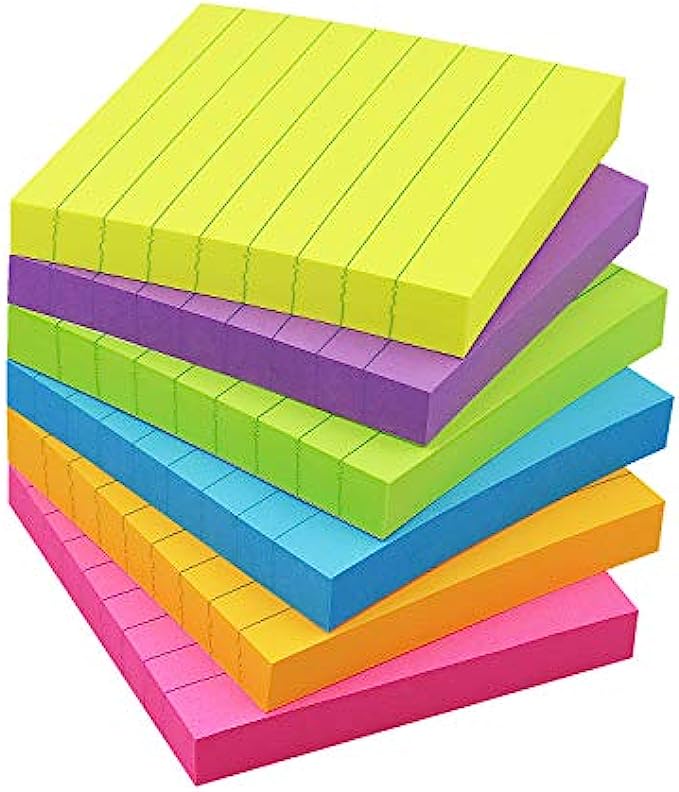 Sticky Notes with Lines Lined Sticky Notes 3x3 Bright Multi Colors 6 Pads 100 Sheet/Pad
