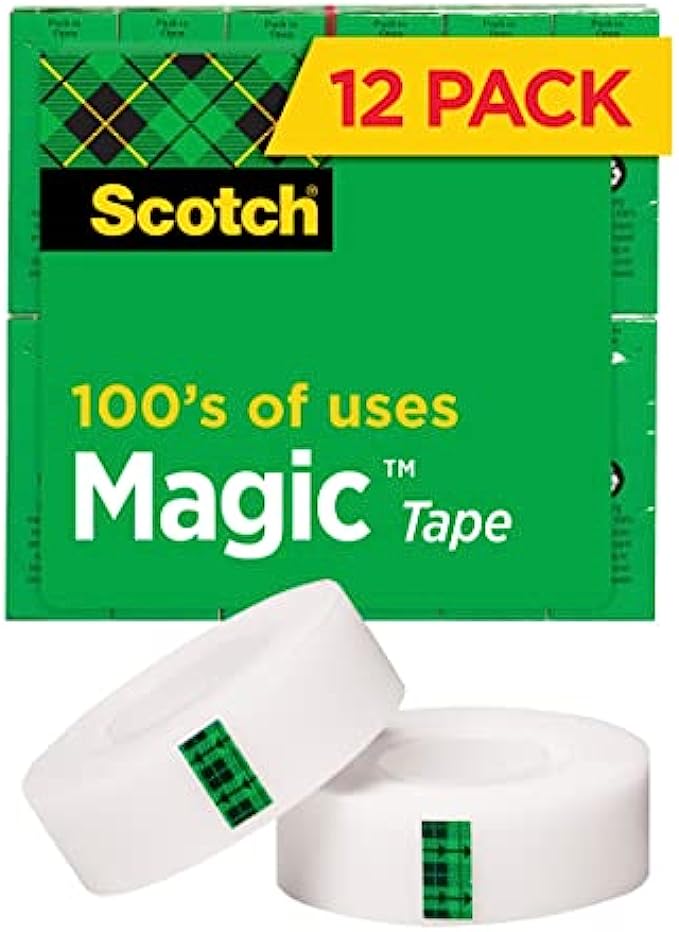 Scotch Magic Tape, 12 Rolls, Numerous Applications, Invisible, Engineered for Repairing, 3/4 x 1000 Inches, Boxed (810K12)