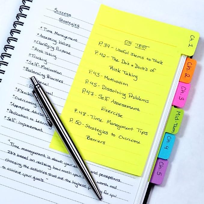Redi-Tag Divider Sticky Notes, Tabbed Self-Stick Lined Note Pad, 60 Ruled Notes, 4 x 6 Inches, Assorted Neon Colors (29500)