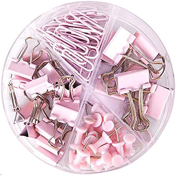 Paper Clips and Binder Clips Push Pins Set and Holder, Syitem Non-Skid Map Tacks Thumbtacks Clips Kits with Container for Office School Home Desk Supplies, 72 PCS Assorted Sizes