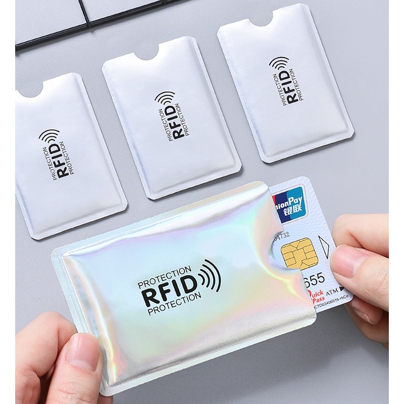 10Pcs Anti-Scan Card Sleeve Aluminum Foil Anti-magnetic Portable Bank Card Holder RFID Credit Card Protector Contactless NFC Security Card Protect Case Anti Theft RFID Card Case