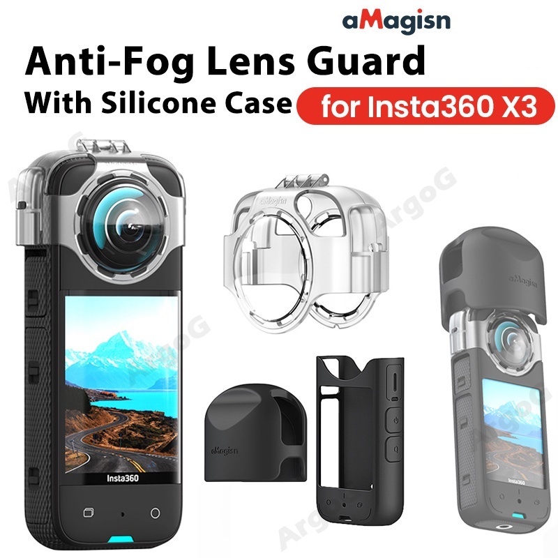aMagisn Anti-Fog Lens Guards For Insta360 X3 with Silicone Case and Lens Cap Protective Cover Case Insta360 X3 Accessories Kit
