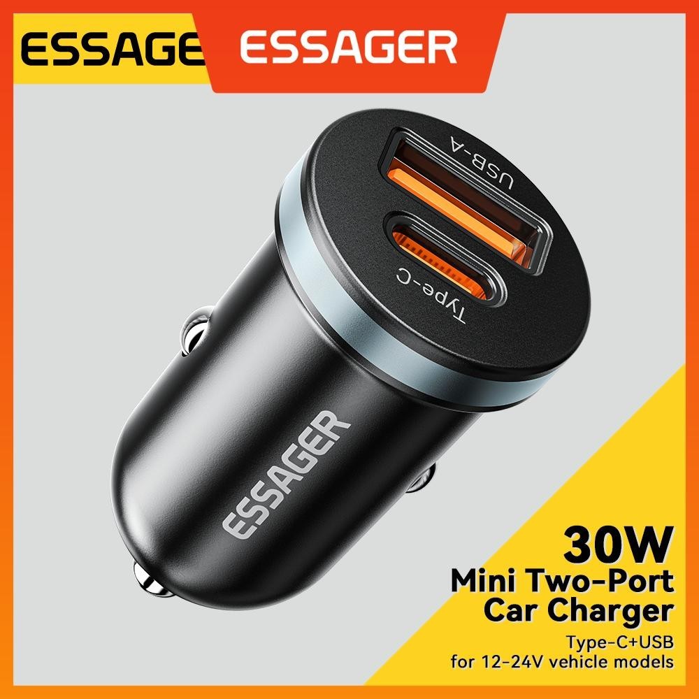 Essager PD30W USB A Type-C Mini Car Charger Quick Charge Fast Charging For iP Huawei Samsung Type C PD QC 3.0 Mobile Phone SUV Car Charger