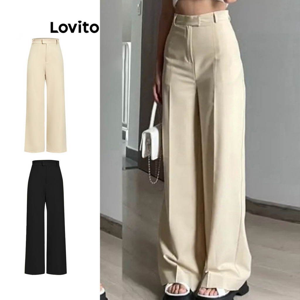 Lovito Casual Plain Pocket Pants for Women L67AD135 (Khaki)