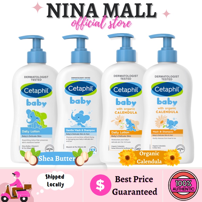 CETAPHIL BABY Wash & Shampoo, Daily Lotion with Organic Calendula / Wash, Daily Lotion with Shea Butter 400ml [Nina]