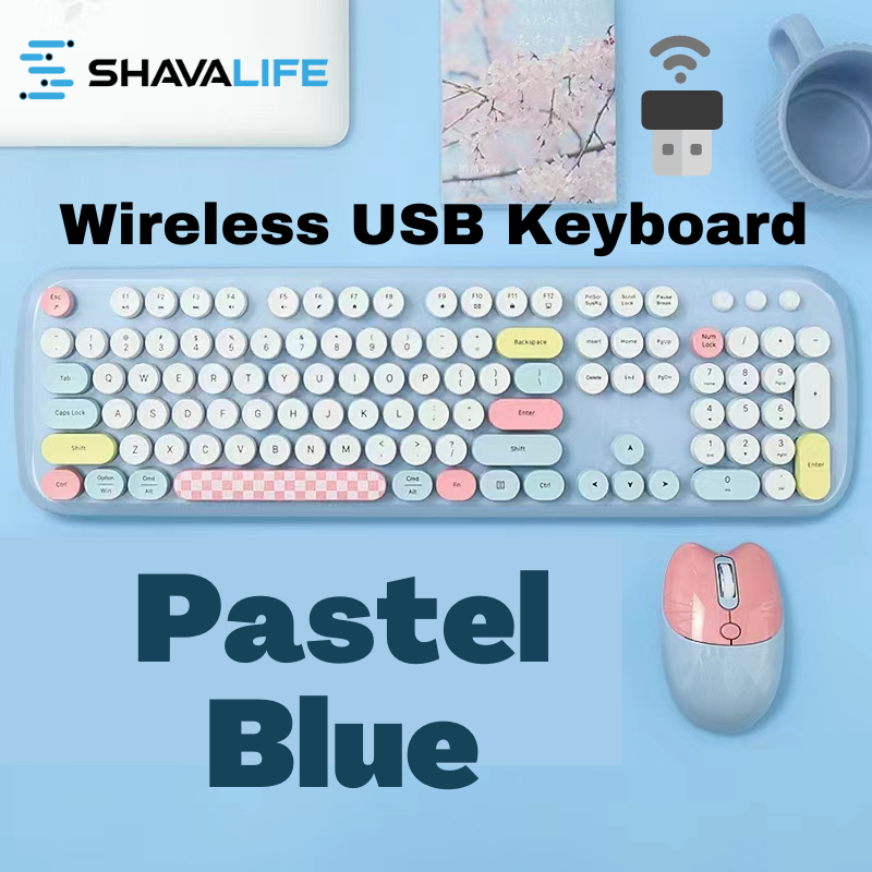 [Ready Stock SG] Wireless Keyboard Mouse Combo Vintage Round Keycaps