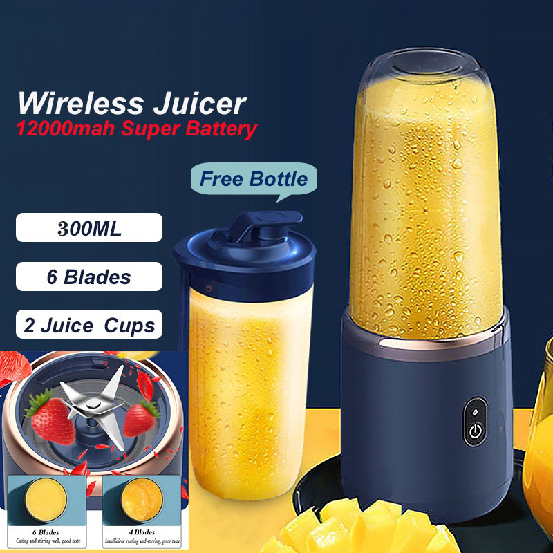 【SG】300ML 6 Blade Portable Juicer 2 Cups Blender Multi-function Automatic Small Electric Juicer Rechargeable