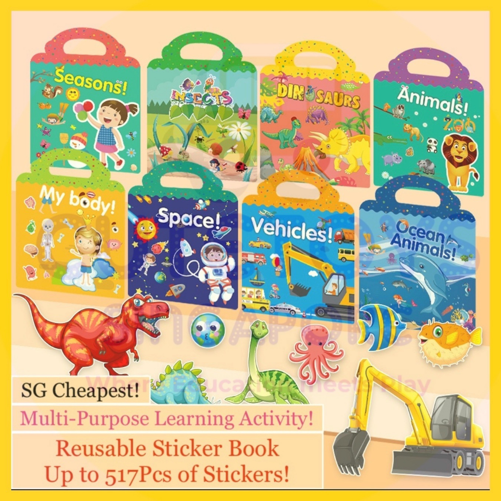 [SG] Reusable Educational Sticker Books (16-Themes) - Children's Activity Sticker Book