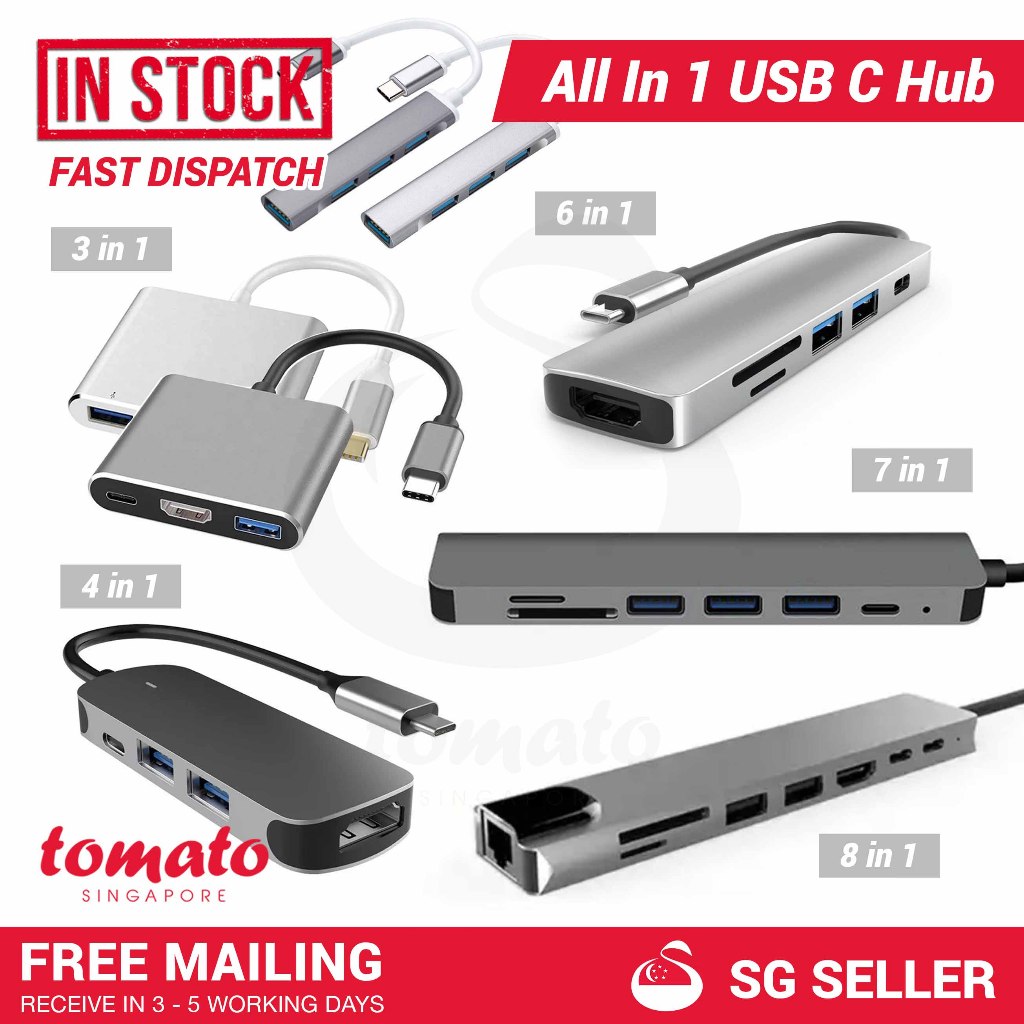 [SG Seller] 3/4/6/7/8 in 1 USB Type C Hub Adapter for Computer Laptop