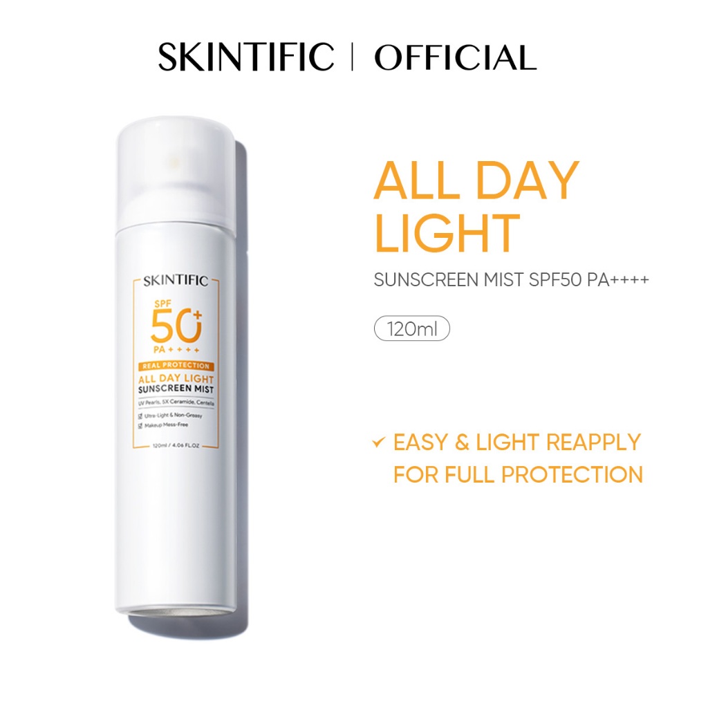 [120ml] SKINTIFIC All Day Light Sunscreen Mist SPF50 PA++++ Sunblock Spray Anti UV Face Body Spray Anti UV UVA UVB