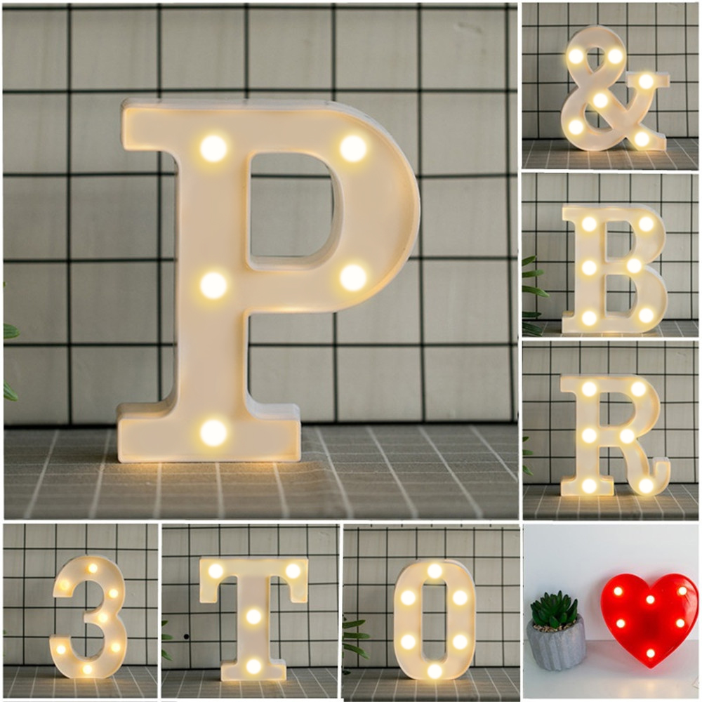26 Letter LED Lights Luminous Number 0-9Lamp Wedding Birthday Christmas Decoration Decoration Without Battery Night Light Party Bedroom 16CM Height